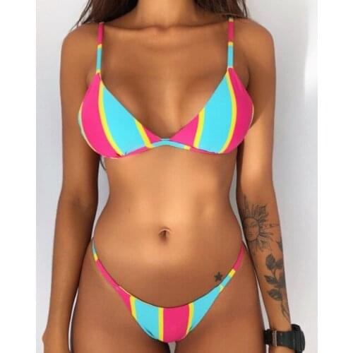 5 Colors Newest Arrival Women Printed Bathing Suits Ladies Sexy Adjustable Spaghetti Strap Triangle Bra+Thong Swimsuits