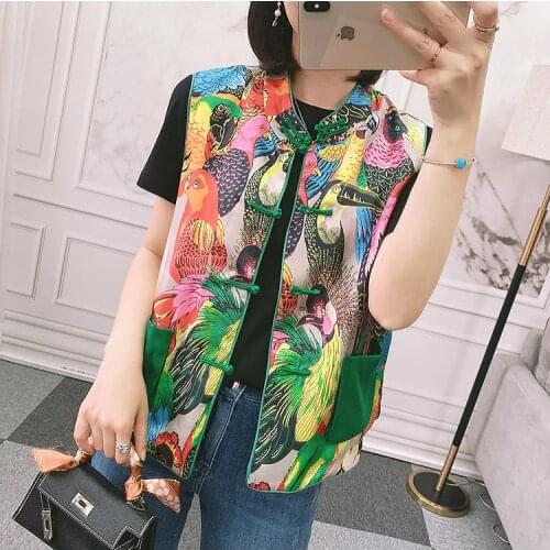 2021 bird print sleeveless qipao top ethnic chinese traditional vests for women chinese traditional national elegant lady vest