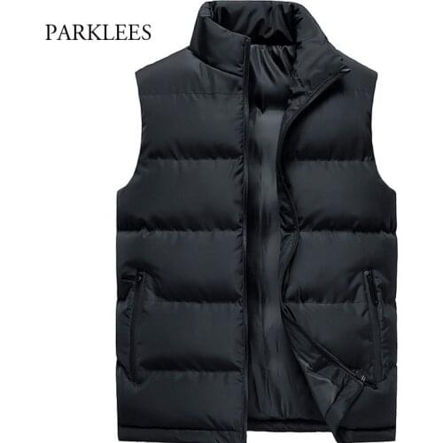 Winter Mens Vest Solid Stand Collar Sleeveless Men Jacket Cotton-Padded Casual Wide-Waisted Thick Warm Outwear Hommes Veste 5XL