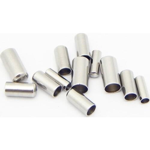 10pcs/lot Hole 2/3/4/5mm Round Stainless Steel Crimp Clasps Cord End Caps Leather Cord for DIY Bracelet Jewelry Findings