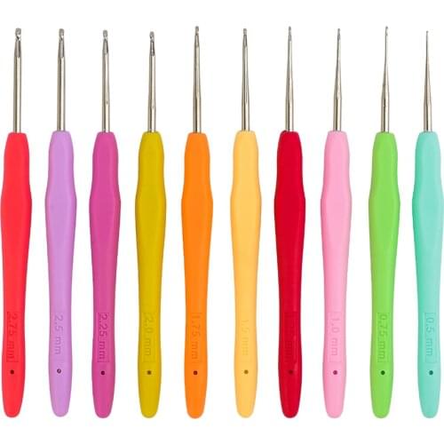 10 Pcs/Set New Colorful 0.5/0.75/1.0/1.25/1.5/1.75/2.0/2.25/2.5/2.7mm Crochet Hooks Small Lace Crochet 13CM Length Blister Pack
