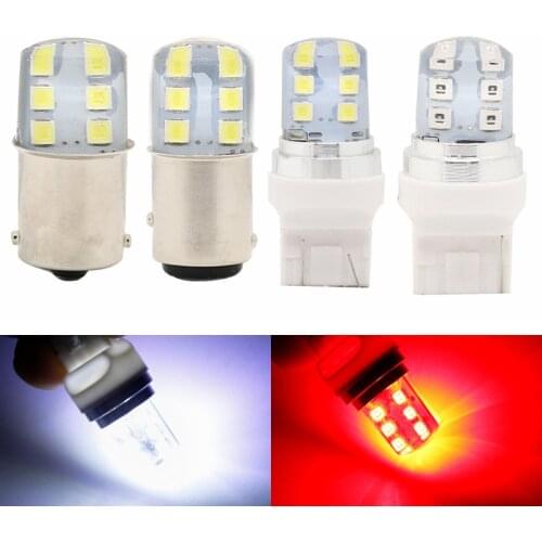 100pcs T25 3157 T20 7443 1157 Strobe flash Blink 12 SMD 2835 LED Silicone reverse lights brake light Parking Lamp 12V White red