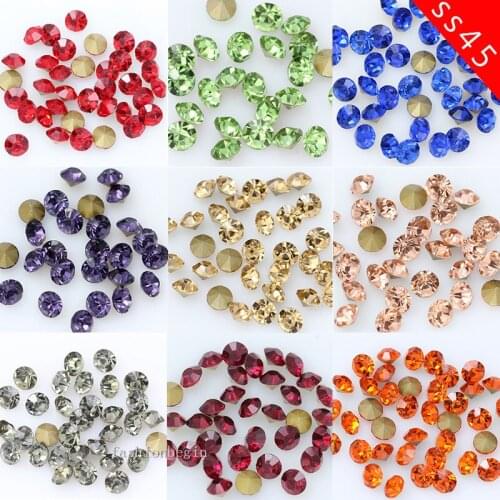 144/36p ss45 Round color pointed Foiled back fancy Glass stone Gems Diamante jewelry making beads crystal rhinestones suppliers