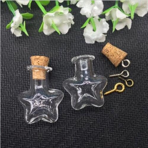 20pcs transparent Glass Bubble five potion star vial cork stopper silver/bronze/gold eyehook Lampwork pendant necklace charm