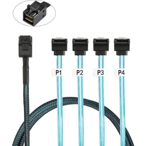 Internal HD Mini SAS (SFF-8643 Host) to 90 degree 4 SATA (Target) Hard Drive Cable 50CM-100CM