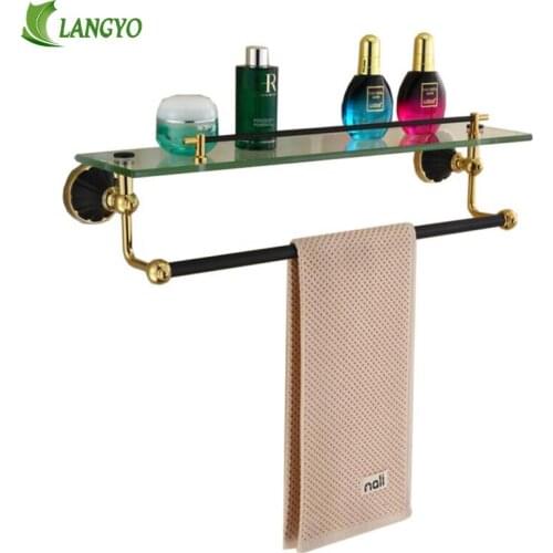 Free shipping Bathroom Glass Shelf Crystal & Metal Gold plated Single Tier Glass Cosmetic Shampoo Body Wash Shelves Bath shelf