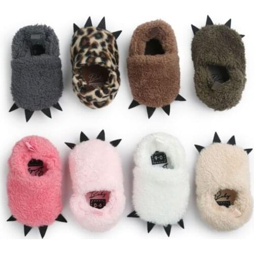 Baby Shoes Plush Furry House Slippers Leopard Bear Paw Boys Girls Crib Shoes Non-slip Prewalkers 0-18M