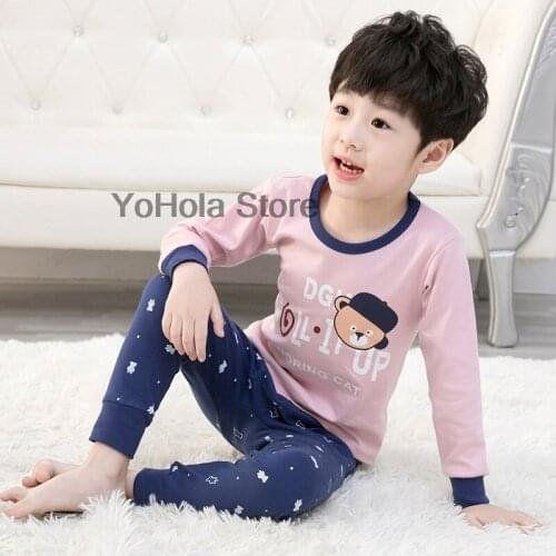 Children Full Sleeve Cotton Boys Pajamas Sets Girls Animal Bear Cartoon Sleepwear Soft Pijamas Suits Baby Casual Nightwear