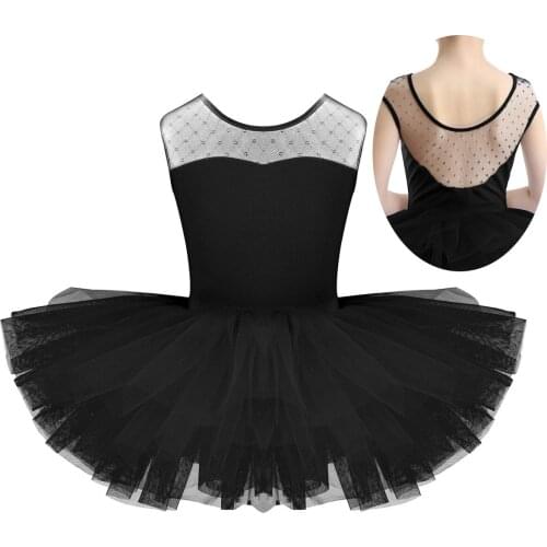 Kids Girls Tutu Ballet Dress Sleeveless Mesh Splice Ballet Dance Gymnastics Leotard Dress For Girls Dancewear Ballerina Dress