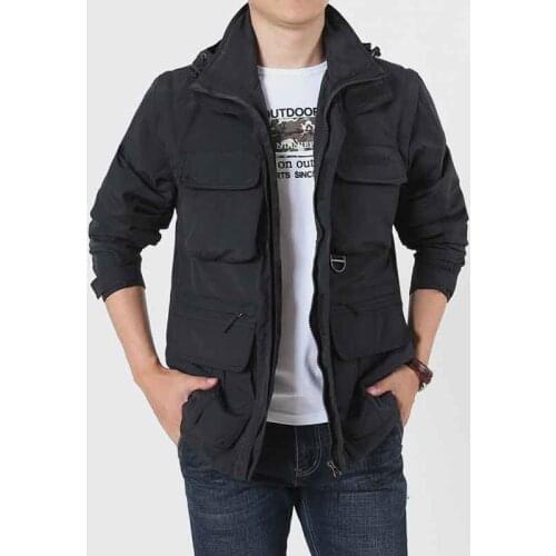 Mens Removable Sleeve Vest Jackets Water-resistant Military Coat Multi-Pockets Hooded Windbreaker Outdoor Hiking Jacket M-4XL