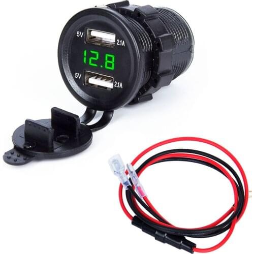 Dual USB Charger Socket Adapter LED Display With Dust Cover Power Socket Car Motorcycle (output 5V2.1A / Input 12V24V)