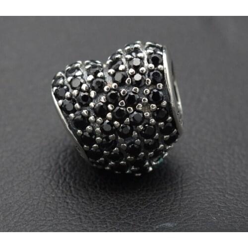 European And American 925 Silver Bracelet Accessories Heart-Shaped Inlaid Black Zircon String Jewelry For Women To Wear