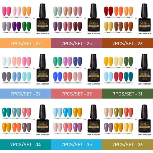Arte Clavo 7PCS/SET Gel Nail Polish Semi-Permanent Varnish With Matte Top Coat For Nail Art Professional Gel Nail Lacquer