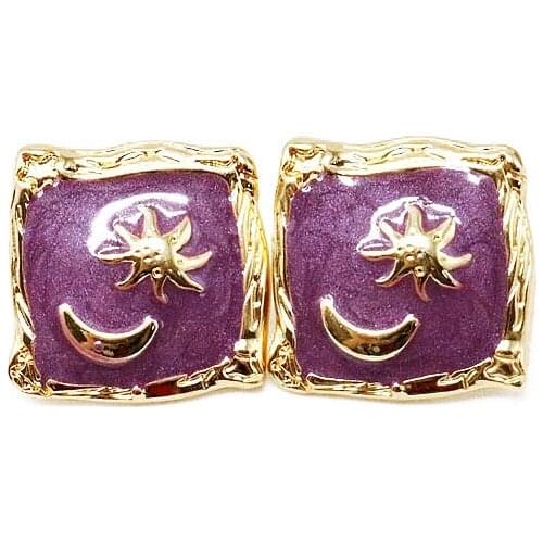 Geometric Sweet Purple Enamel Moon Star Charm Elegant Earrings