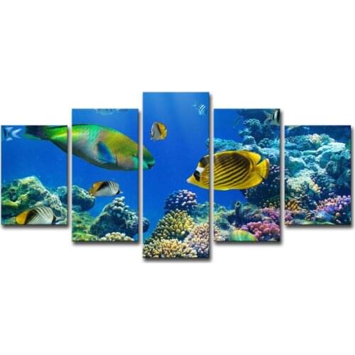 Painting on Canvas Hd Canvas Print Home Decor Living Room Wall Art 5 Pcs Tropical Ocean Fish Underwater World Drop shipping