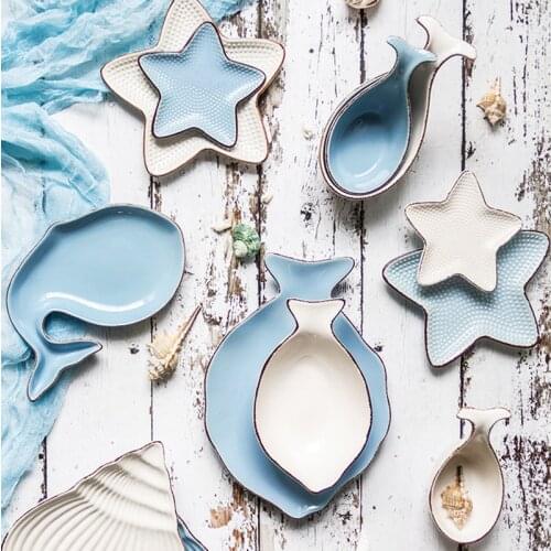 Ocean Ceramic Tableware Japanese Breakfast Plate Lovely Childrens Bowl Baby Plate Family Dish Whale Shape Kitchen Supplies