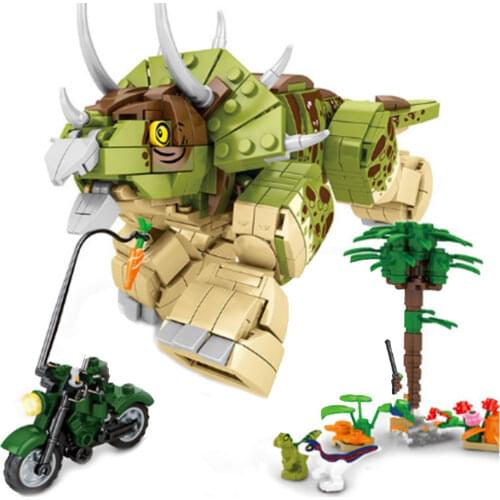Mengwoha Mech Robot Dino Building Blocks Jurassic Dinosaur Park World Creator Animal with Figures Bricks Toys For Children Gift