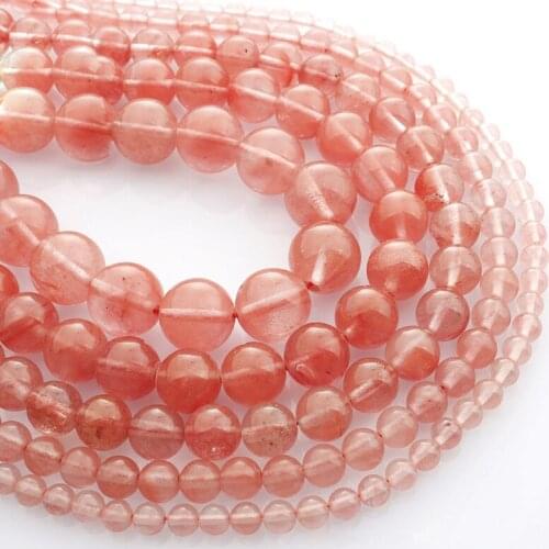 15"(38cm) Strand Round Natural Strawberry Quartz Stone Rocks 4mm 6mm 8mm 10mm 12mm Gemstone Beads for Bracelet Jewelry Making