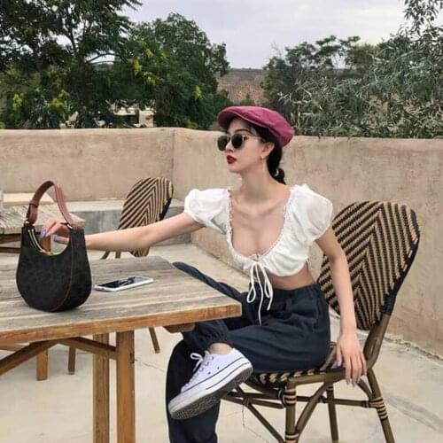 Summer Sexy Crop Top Women Lace White V Neck Backless Trendy Strapless Top Lace Up Y2k Crop Top