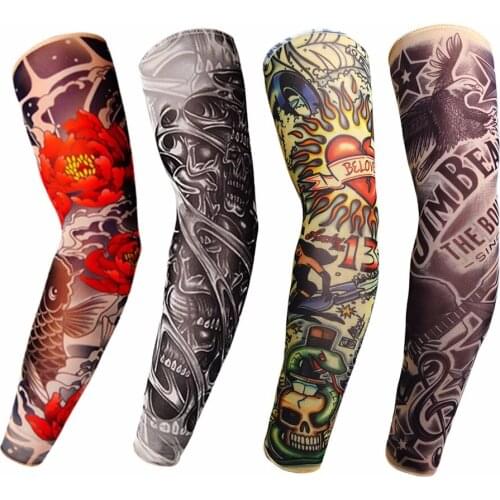 HKUCO Nylon tattoo cuffs Unisex Slip On Sunscreen unique fake Tattoo Arm Sleeves Kit -4 pce