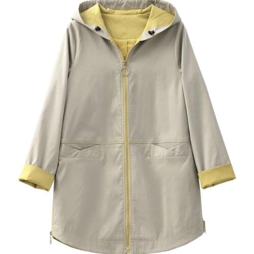 Spring Fashion Middle Aged Women Trench Coat Medium long Casual Loose Slim Hooded Coat Plus Size S-3XL