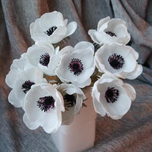 20 Real Touch Flowers White Anemones Wedding Flowers For Bridal Bridesmaids Bouquet Wedding Centerpieces PU Flowers
