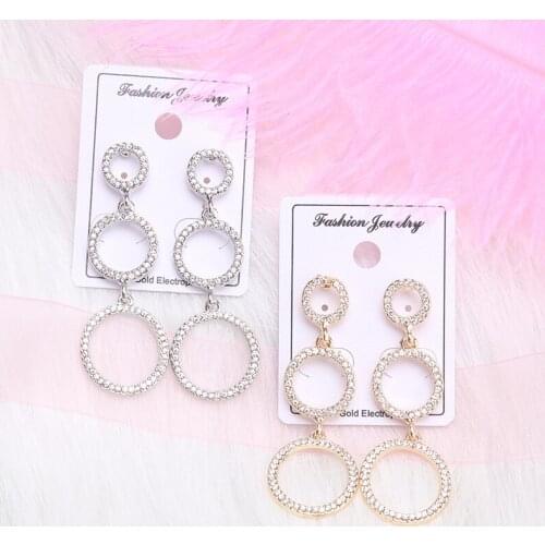 Unusual New Years Round Earrings For Women Jewelry Pendant Korean Style Stainless Steel Earrings Long Hanging Crystal Vintage