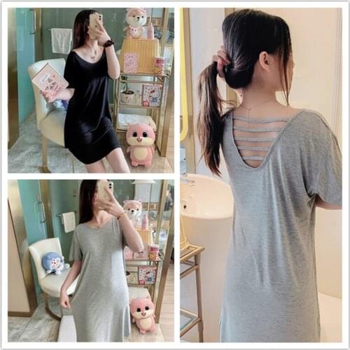 Nightgown home service 2020 new modal cotton nightdress female summer backless dress sexy loose black gray Sleepwear