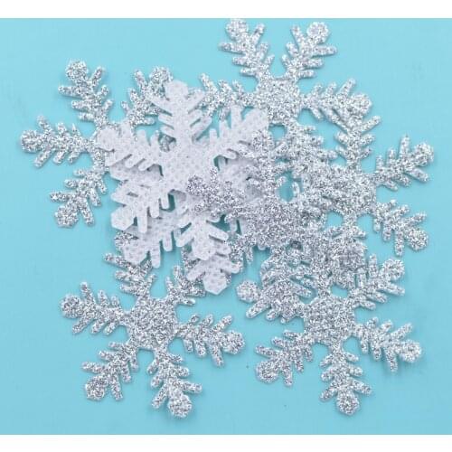 Wholesale 400Pcs 4CM Glitter Silver Fabric Snowflake Applique for DIY Christmas Party Crafts Tree Accessories Decor Patches S88