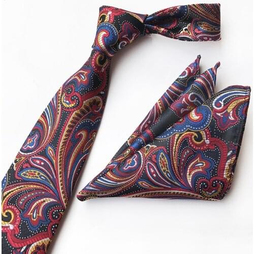 Wholesale 8cm Men Woven Necktie Set Unique Paisley Ties Cravat with Pocket Square