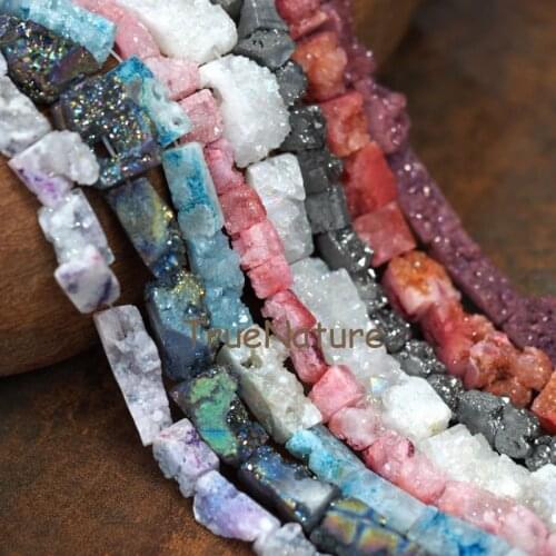 Wholesale Natural Titanium Druzy Crystal Quartzs Strand Square Shape Raw Crystal Loose Beads Jewelry In 12*26 mm PM6640