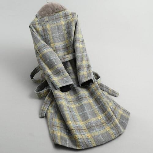 Real Parka Fur Coat Winter Jacket Women Natural Lamb Fur Tweed Coat Female Mink Fur Collar Woolen Coats Long Jackets MY s s