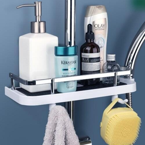 Shower Storage Rack Shower Head Holder Adjustable Bathroom Organizer Shelves Single Tier No Drilling Lifting Rod Shampoo Tray