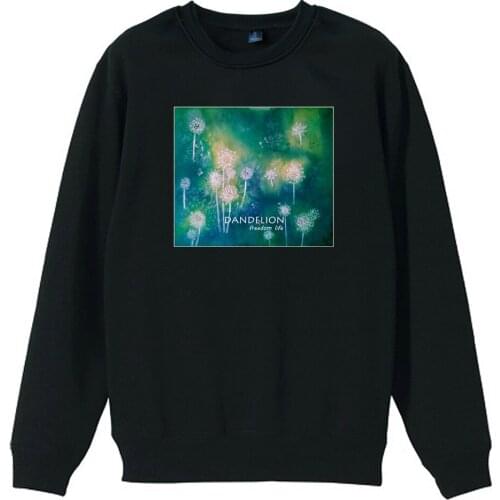 Boy Man Men Crew Neck Sweatshirt Red Seeded Dandelion Freedom Life Taraxacum Green Plant Original Design Pullover Fleece ZIIART