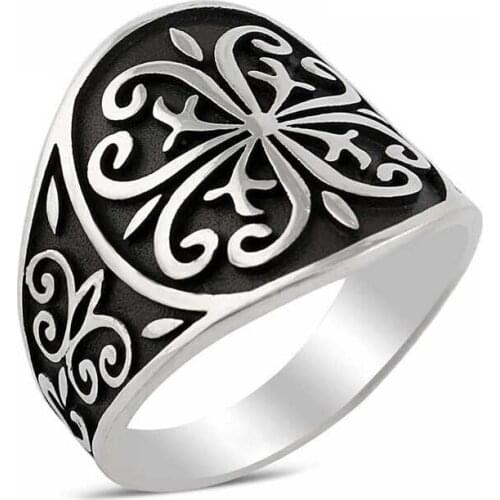 Tevuli 925 Sterling Silver Turkish Motif Male Ring
