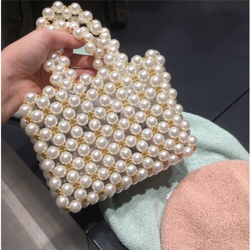 Pearls bag beading Vintage box totes women evening party Small mini handbag summer luxury brand wholesale drop shipping