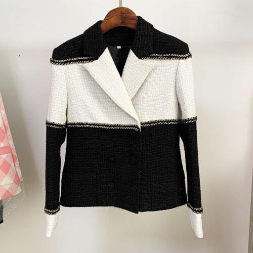 Spring Autumn Runways womens tweed coat Hot Fashion Black/white patchwork blazer jackets for women A996