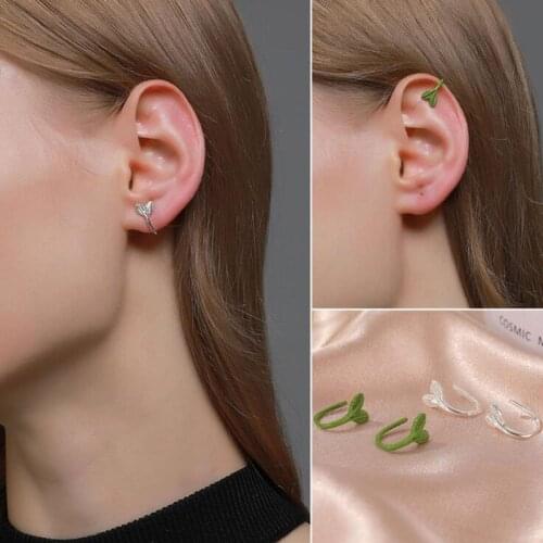 1PC Unique Green Plant Bud Ear Cuff for Women Girls Fake Piercing Earrings Clips Leaf Earcuffs Leaves Ear Cartilage Clip Jewelry