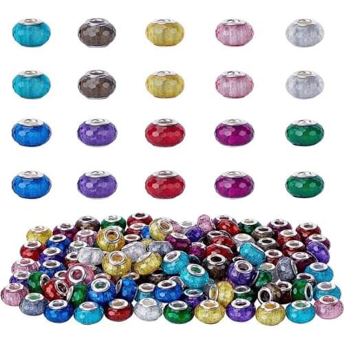 10Pcs/Lot New Glitter Facted Murano Charms Big Hole Spacer Beads for Jewelry Making Snake Chain Slide Beads Fit Pandora Bracelet