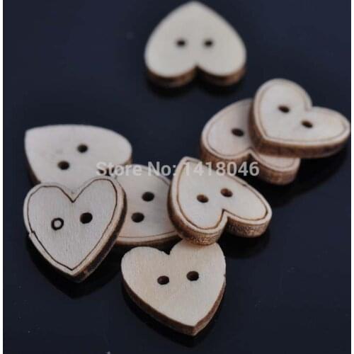 100pcs 16x16mm 2 Holes Heart Natural Wooden Buttons For Sewing Scrapbooking Crafts MT1217
