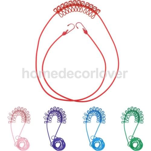 180cm Travel Camping Portable Stretch Clothesline Rope Windproof Clothes Line Hanger w/12pc Pegs Clips