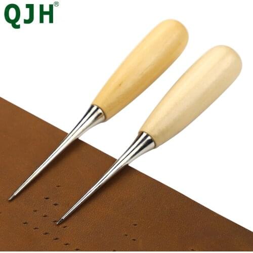 2Pcs Patchwork DIY Manual Leather Tools Wooden Handle Sewing Awl Stitcher Leather Craft Canvas Tent Sewing Needle Kit Tool