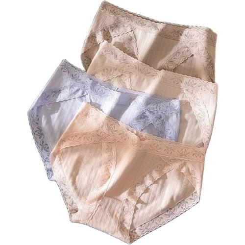 4Pcs/Set Cotton Panties Women Underwear Seamless Breathable Underpants Sexy Lace Womens Lingerie Mid Waist Cute Girls Briefs