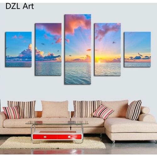 5 Panels(No Frame) Beach and ocean Picture Modern Wall Decor Print on Canvas Oil Painting Canvas Painting for Christmas Gift
