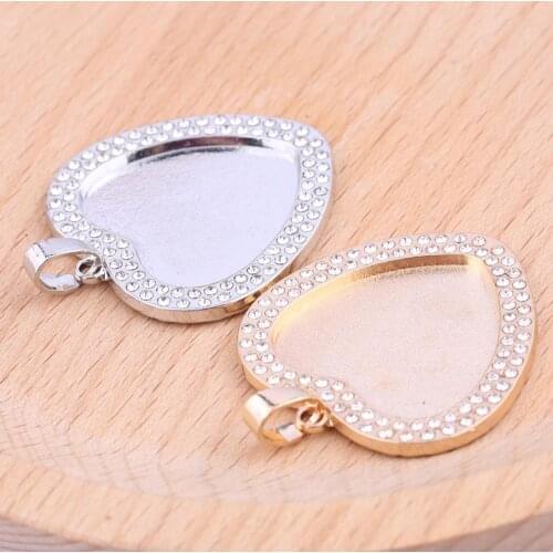 5pcs Rhinestone Cabochon Settings Fit 25mm Heart Pendant Base Diy Necklace Bezel Trays For Jewelry Making Supplies