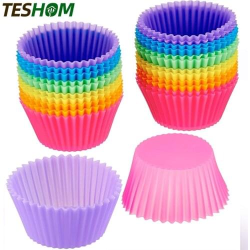 50 PCS Silicone Cupcake Baking Cups Liners Reusable Non-stick Muffin Cups Cake Molds Standard Multi-Color