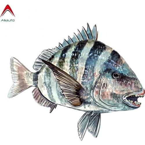Aliauto Sheeps Head Fish Car Stickers Funny Fishing Automobiles Motorcycles Accessories Window Waterproof PVC Decal ,13cm*11cm