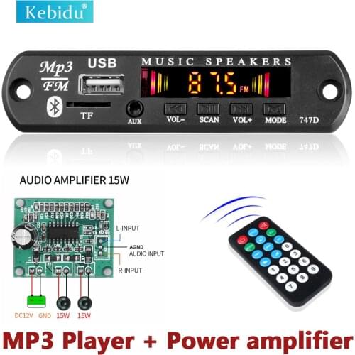 Kebidu Wireless Bluetooth 5V 12V Car Audio USB TF FM Radio Module MP3 WMA Decoder Board MP3 Player with Remote Control For Car