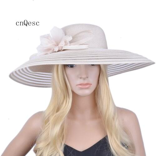 Nude beige X Large PP straw hat Sun hat Beach hat for Church Kentucky derby