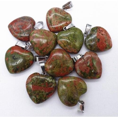 50Pcs 20x20x7mm Wholesale Natural Green Unakite Jasper Love Heart Pendant Bead DIY Earrings Handmade Jewelry Accessories S682